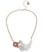 Betsey Johnson Rose Gold-tone Crystal Swan And Rose Collar Necklace