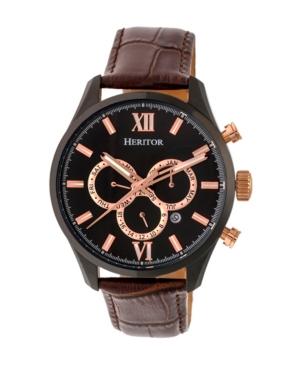 Heritor Automatic Benedict Black & Dark Brown Leather Watches 40mm