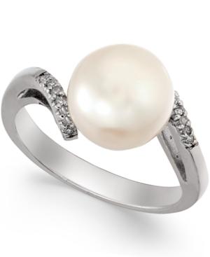 Diamond Accent Freshwater Pearl Ring (9mm) In Sterling Silver