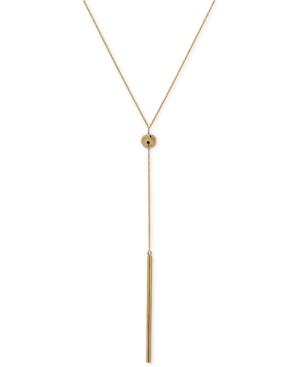 Polished Bar And Bead Lariat Necklace In 14k Gold, 17 + 1 Extender