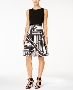 Tommy Hilfiger Belted Printed Fit & Flare Dress