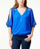 Xoxo Juniors' Zipper-front Cutout Slit-sleeve Blouse
