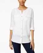 Jm Collection Petite Linen Button-back Blouse, Only At Macy's