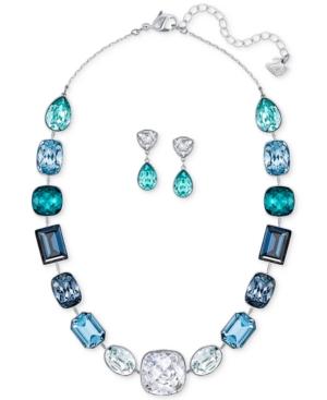 Swarovski Silver-tone Blue Crystal Collar Necklace And Drop Earrings