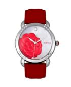 Bertha Quartz Daphne Collection Silver And Red Leather Watch 38mm