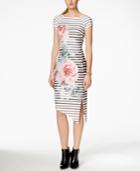 Eci Floral-stripe Asymmetrical Scuba Dress