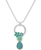 Nine West Silver-tone Multi-stone Flower & Circle Adjustable 40 Pendant Necklace