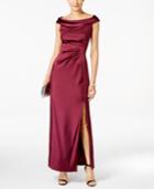 Tahari Asl Off-the-shoulder Satin Slit Gown