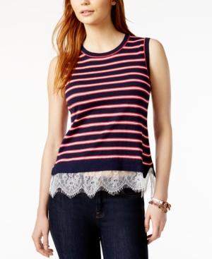 Tommy Hilfiger Striped Lace-contrast Top, Only At Macy's