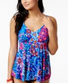 Swim Solutions Bali Floral-print Draped Underwire Tankini Top Women's Swimsuit