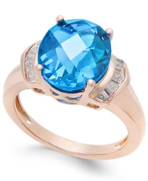 London Blue Topaz (4-9/10 Ct. T.w.) And White Topaz (1/4 Ct. T.w.) Ring In 14k Rose Gold-plated Sterling Silver
