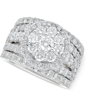 Diamond Flower Cluster Multi-row Ring (4 Ct. T.w.) In 14k White Gold