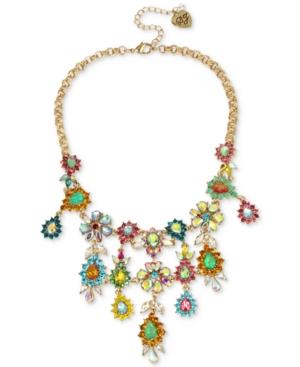 Betsey Johnson Gold-tone Multi-stone Flower Statement Necklace, 15 + 3 Extender