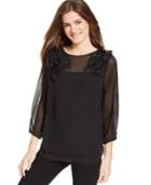 Eci Illusion Three-quarter-sleeve Floral Top