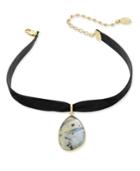 Paul & Pitu Naturally 14k Gold-plated Labrodorite Black Stretch Velvet Choker Necklace