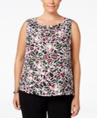 Nine West Plus Size Printed Pleat-neck Shell