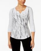 Karen Scott Split-neck Studded Active Top, Only At Macy's