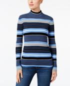 Karen Scott Cotton Striped Mock-turtleneck Sweater, Created For Macy's