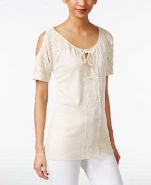 Style & Co. Crochet Cold Shoulder Peasant Top, Only At Macy's