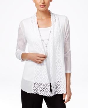 Alfred Dunner Petite Lace Layered-look Necklace Blouse