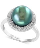 Effy Cultured Tahitian Pearl (10mm) & Diamond (1/3 Ct. T.w.) Ring In 14k White Gold