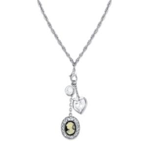 2028 Silver-tone Heart And Black Oval Cameo Charm Necklace 26
