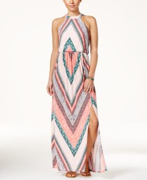 Trixxi Juniors' Printed Side-slit Maxi Dress