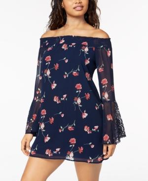 My Michelle Juniors' Off-the-shoulder Crochet-detail Dress