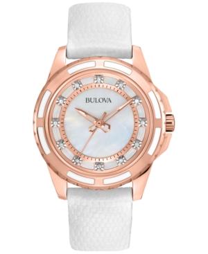Bulova Women's White Lizard Leather Strap Watch 28mm 98p119