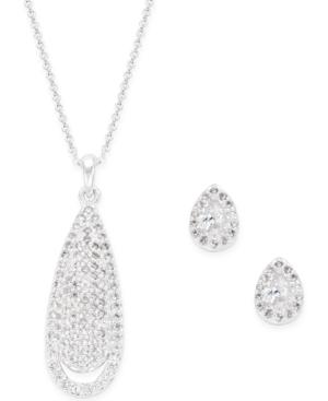 City By City Silver-tone Crystal Teardrop Pendant Necklace And Stud Earrings