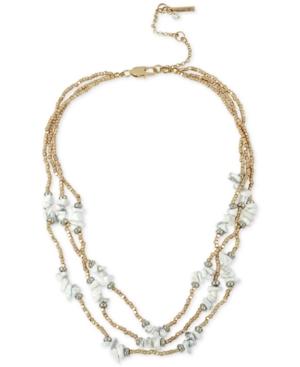 Kenneth Cole New York Two-tone Beaded White Stone Chip Layer Necklace