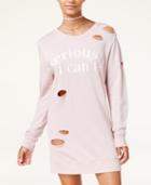 Material Girl Active Juniors' Ripped Graphic Sweatshirt Dress