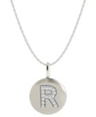 14k White Gold Necklace, Diamond Accent Letter R Disk Pendant