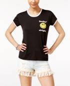 Mighty Fine Juniors' Happy Emoji Graphic Ringer T-shirt