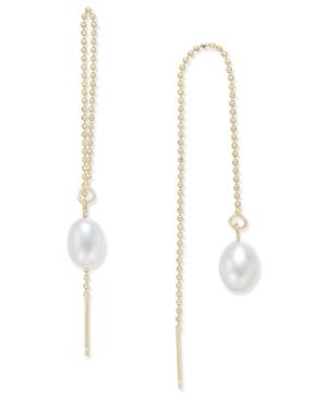 Cultured Freshwater Pearl (6mm) Threader Earrings In 14k Gold