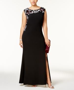Sl Fashions Plus Size Embroidered Scuba Crepe Gown