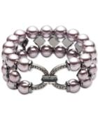 Carolee Hematite-tone Crystal & Imitation Pearl Triple-row Stretch Bracelet