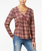 One Hart Juniors' Printed Crochet-trim Ruched Top, Only At Macy's