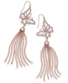 Thalia Sodi Rose Gold-tone Pave Butterfly Chain Tassel Drop Earrings, Only At Macy's