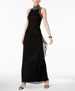 B & A By Betsy And Adam Embellished Mock-neck Gown
