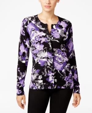 Karen Scott Petite Floral-print Cardigan, Only At Macy's