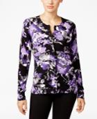 Karen Scott Petite Floral-print Cardigan, Only At Macy's