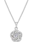 Cubic Zirconia Love Knot Pendant Necklace In Sterling Silver