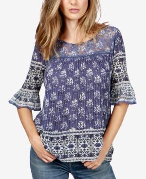 Lucky Brand Mixed-print Ruffle-sleeve Top