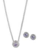 Givenchy Silver-tone Crystal Pendant Necklace & Stud Earrings