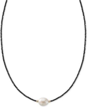 Cultured Freshwater Pearl (10mm) & Black Spinel Collar Necklace In 14k Gold