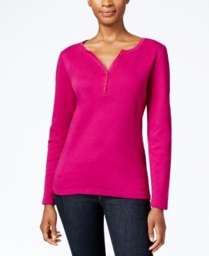 Karen Scott Petite Henley Top, Created For Macy's