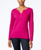 Karen Scott Petite Henley Top, Created For Macy's