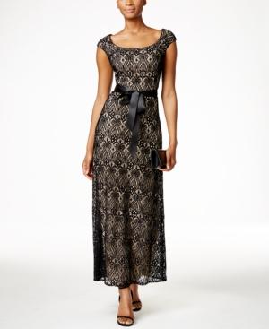 R & M Richards Petite Cap-sleeve Lace Gown