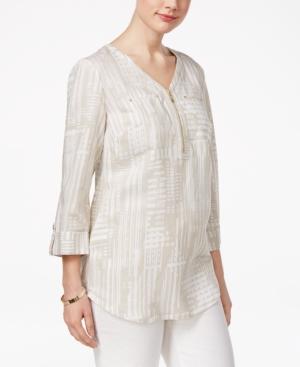 Jm Collection Printed Zippered-neck Top, Created For Macy's